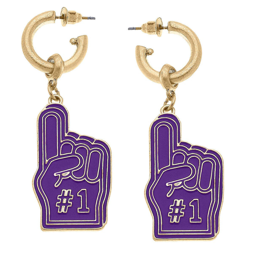 Game Day Foam Finger Enamel Earrings in Purple
