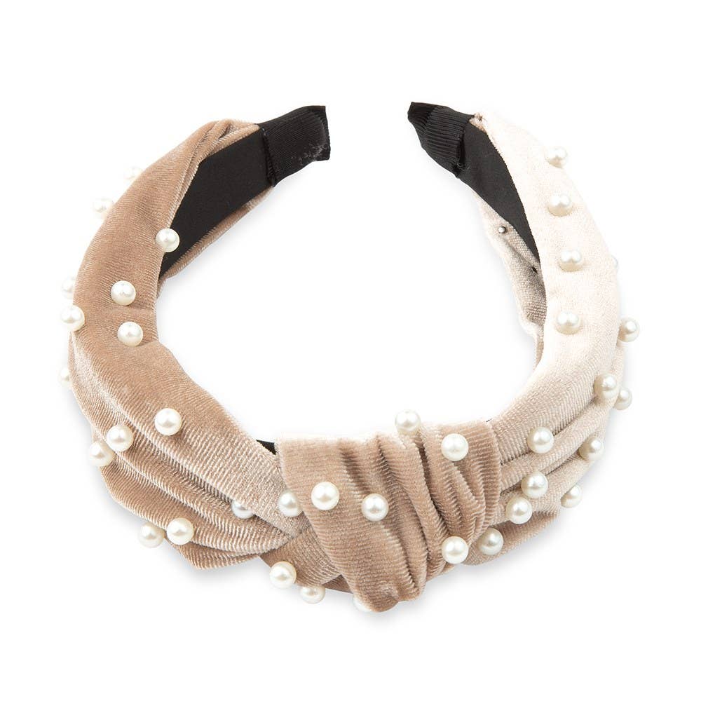 Wide Velvet & Pearl Knot Headband - Ivory – The Weekender display picture 3
